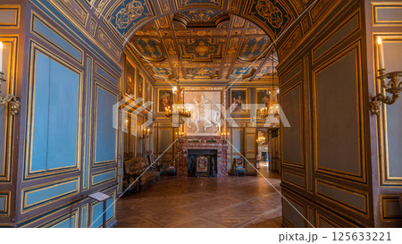 Interiors and architectural details of the Chateau de Fontainebleau timelapse hyperlapse in Fontainebleau, France 125633221