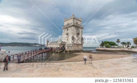 Belem Tower is a fortified tower located in Belem timelapse hyperlapse in Lisbon, Portugal Belem Tower is a fortified tower located in Belem timelapse hyperlapse in Lisbon, Portugal 125633361
