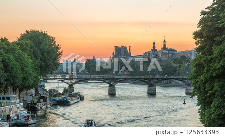 View to Pont des Arts in Paris after sunset day to night timelapse, France 125633393