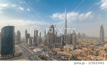 Beautiful luxury Dubai downtown aerial top view all day timelapse, Dubai, United Arab Emirates Beautiful luxury Dubai downtown aerial top view all day timelapse, Dubai, United Arab Emirates 125633441