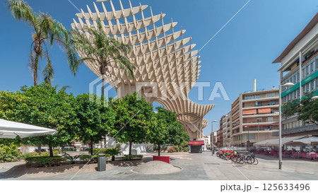 Metropol Parasol in Encarnacion Square timelapse hyperlapse, modern wooden structure, Seville Metropol Parasol in Encarnacion Square timelapse hyperlapse, modern wooden structure, Seville 125633496