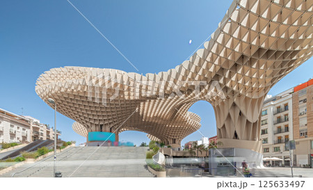 Metropol Parasol in Encarnacion Square timelapse hyperlapse, modern wooden structure, Seville Metropol Parasol in Encarnacion Square timelapse hyperlapse, modern wooden structure, Seville 125633497