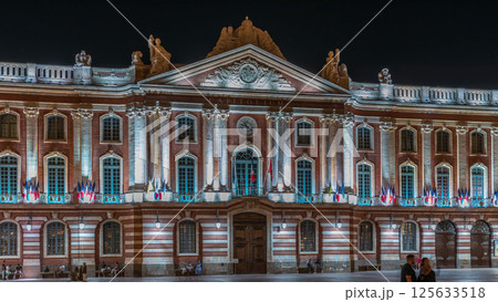 The Capitole de Toulouse night timelapse hyperlapse showcases the historic city hall. France The Capitole de Toulouse night timelapse hyperlapse showcases the historic city hall. France 125633518