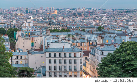 Beautiful Paris cityscape day to night timelapse seen from Montmartre. Paris, France 125633568