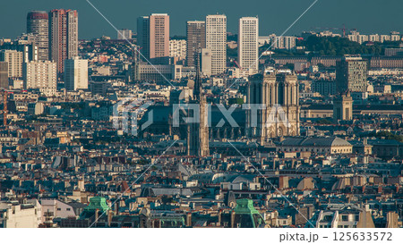 Panorama of Paris aerial timelapse, France. Top view from Montmartre viewpoint. Panorama of Paris aerial timelapse, France. Top view from Montmartre viewpoint. 125633572