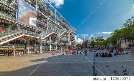 Facade of the Centre of Georges Pompidou timelapse hyperlapse in Paris, France. 125633575