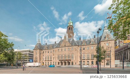 Hyperlapse of Rotterdam City Hall or Stadhuis at Coolsingel. Netherlands 125633668