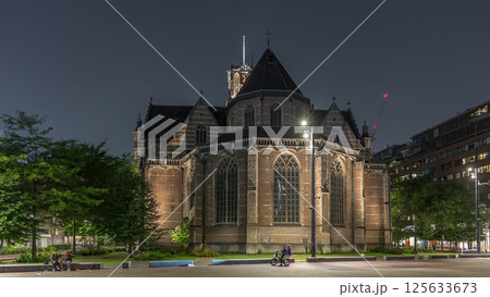 Hyperlapse of Laurenskerk on Grotekerkplein at night in Rotterdam. Netherlands Hyperlapse of Laurenskerk on Grotekerkplein at night in Rotterdam. Netherlands 125633673