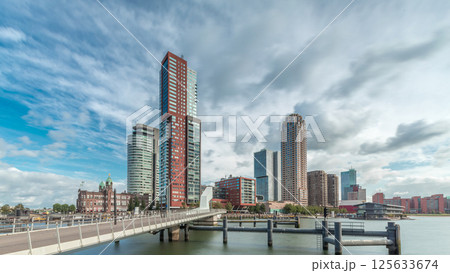 Hyperlapse of the Rijnhaven Bridge with skyscrapers in Rotterdam, Netherlands. Hyperlapse of the Rijnhaven Bridge with skyscrapers in Rotterdam, Netherlands. 125633674