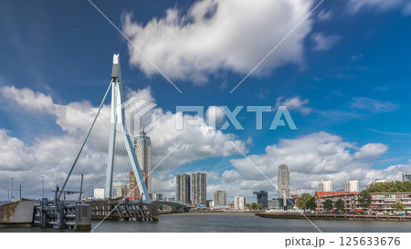 Erasmus Bridge timelapse hyperlapse, spanning the Maas River in Rotterdam, Netherlands 125633676