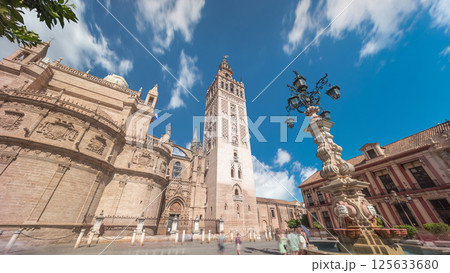 Seville Cathedral and Giralda Tower timelapse hyperlapse, Spain Seville Cathedral and Giralda Tower timelapse hyperlapse, Spain 125633680