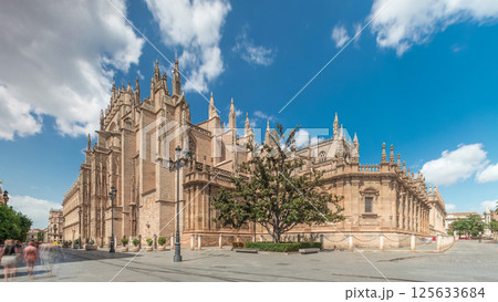 Seville Cathedral and Giralda Tower timelapse hyperlapse, Spain 125633684