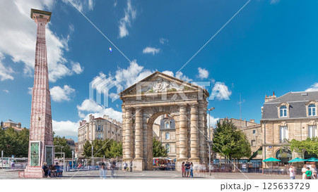 Porte d'Aquitaine arch and obelisk at Place de la Victoire timelapse hyperlapse in Bordeaux, France. Porte d'Aquitaine arch and obelisk at Place de la Victoire timelapse hyperlapse in Bordeaux, France. 125633729