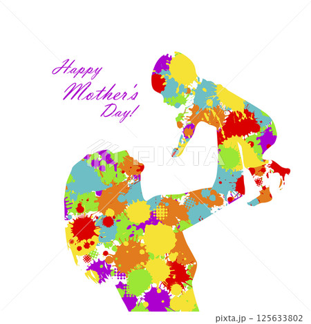 Mother's day. Silhouette of happy woman holding child in his arms 125633802