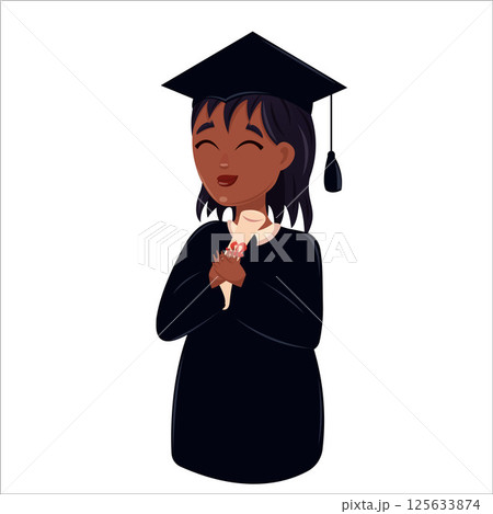Happy graduates in colleges and universities, students in academic gowns. Celebrating graduation day. 125633874