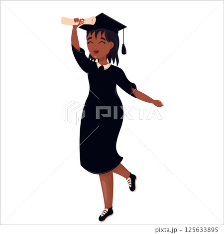 Happy graduates in colleges and universities, students in academic gowns. Celebrating graduation day. 125633895