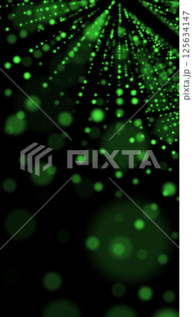 Green digital particles shooting toward the viewer, forming a starburst effect in a matrix-inspired visualization 125634147