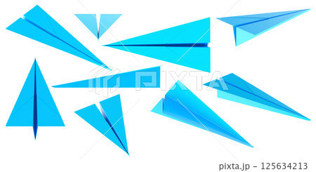 Handmade paper planes collection. Set of Paper Airplanes, different views and angles. 3D rendering 125634213