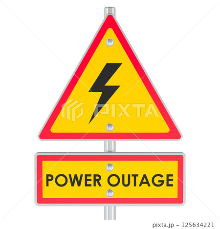 Power Outage, yellow road triangle sign. 3D rendering 125634221