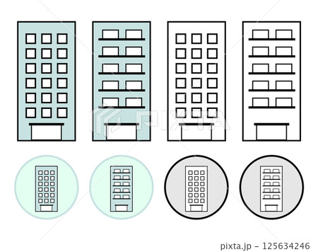 マンションをイメージした正面外観のイラストアイコンセット 125634246