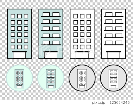 マンションをイメージした正面外観のイラストアイコンセット 125634246