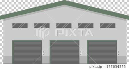 帶有綠色屋頂的工廠或倉庫的圖示插圖 125634333