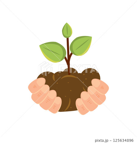 Hands holding small sprout. Vector Hands holding small sprout. Vector 125634896