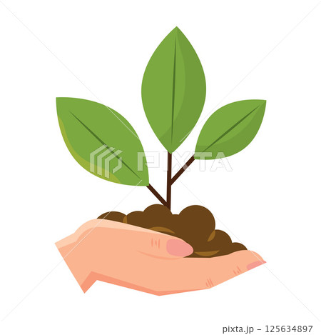 Hand holding young plant. Vector Hand holding young plant. Vector 125634897