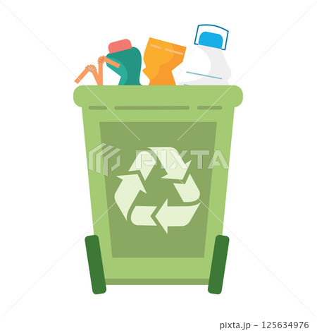 Plastic waste in recycle bin. Vector 125634976