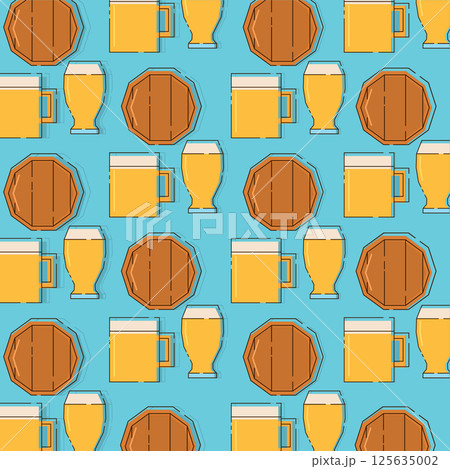 Beer mugs and bottles pattern. Vector Beer mugs and bottles pattern. Vector 125635002
