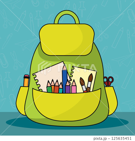 School backpack with supplies. Vector School backpack with supplies. Vector 125635451