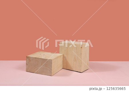 Abstract background with natural wood podiums, empty showcase for advertising or presentation of cosmetic products, scene with geometric shapes with place for text, minimal ecological concept, Abstract background with natural wood podiums, empty showcase for advertising or presentation of cosmetic products, scene with geometric shapes with place for text, minimal ecological concept, 125635665