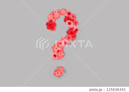 Icon ? from real fresh flowers. Creative floral font concept. Unique collection of letters and numbers for design. Spring, summer, autumn and valentines, creative idea, selective focus Icon ? from real fresh flowers. Creative floral font concept. Unique collection of letters and numbers for design. Spring, summer, autumn and valentines, creative idea, selective focus 125636341