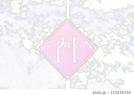 ”車線減少注意 “道路標識”” イラストイメージ ”車線減少注意 “道路標識”” イラストイメージ 125636539