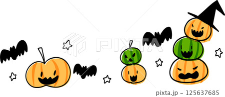 ハロウィンのジャックオランタンの手描きカラーイラストセット 125637685