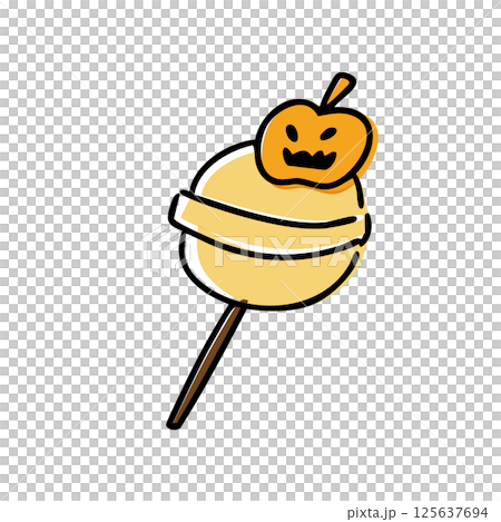 Hand-drawn color illustration of candy with pumpkin decoration 125637694