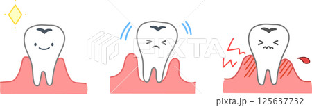 歯周病に悩むかわいい歯のイラストセット 125637732