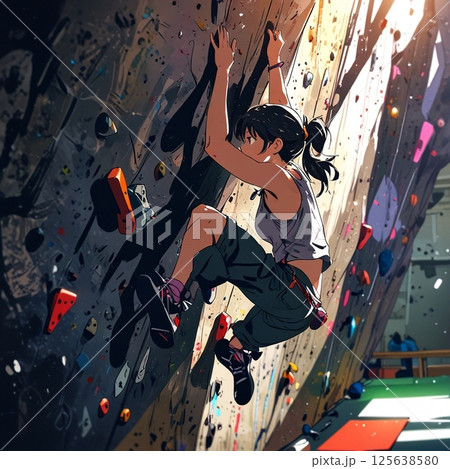 ボルダリングをする女性 ボルダリングをする女性 125638580