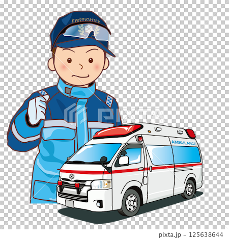 Illustration of an ambulance and paramedics Illustration of an ambulance and paramedics 125638644