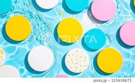 カラフルな円形オブジェクトが浮かぶ水面 カラフルな円形オブジェクトが浮かぶ水面 125638671