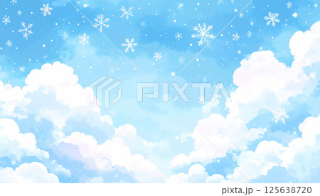 青空に浮かぶ雲と雪の結晶 125638720