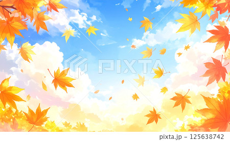 秋の空と舞い散る紅葉 125638742
