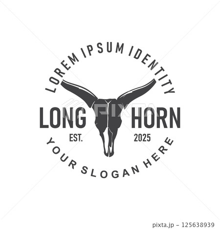 vintage retro design concept with longhorn logo illustration horn symbol from old ranch concept template in west texas vintage retro design concept with longhorn logo illustration horn symbol from old ranch concept template in west texas 125638939