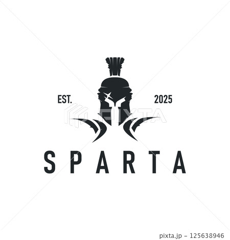 spartan logo illustration vintage concept old spartan kingdom fighter black silhouette templet design 125638946