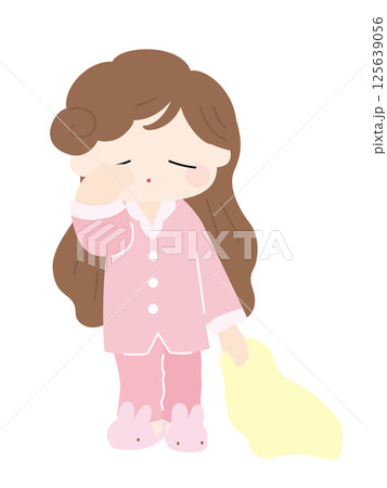 眠そうに眼をこする女の子、カラー線なし 125639056