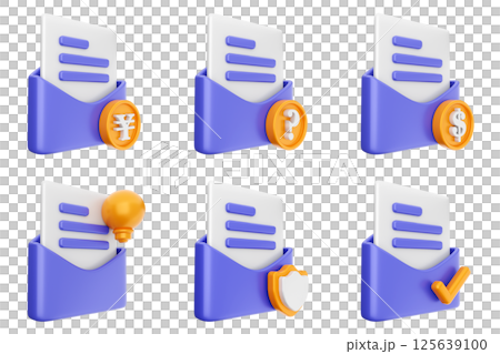 3d mail email message document envelope icon set bundle 125639100