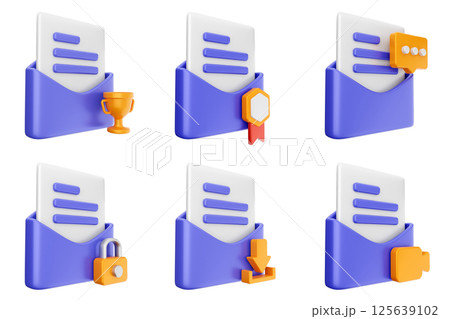 3d mail email message document envelope icon set bundle 125639102