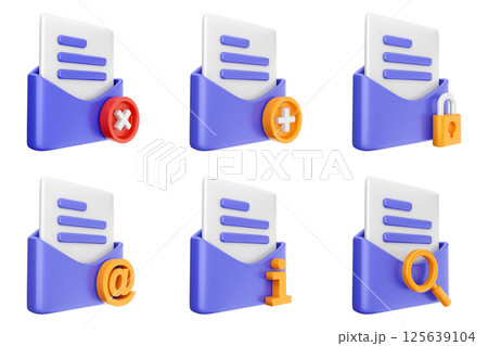 3d mail email message document envelope icon set bundle 125639104