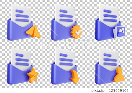 3d mail email message document envelope icon set bundle 125639105