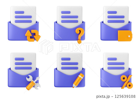 3d mail email message document envelope icon set bundle 125639108